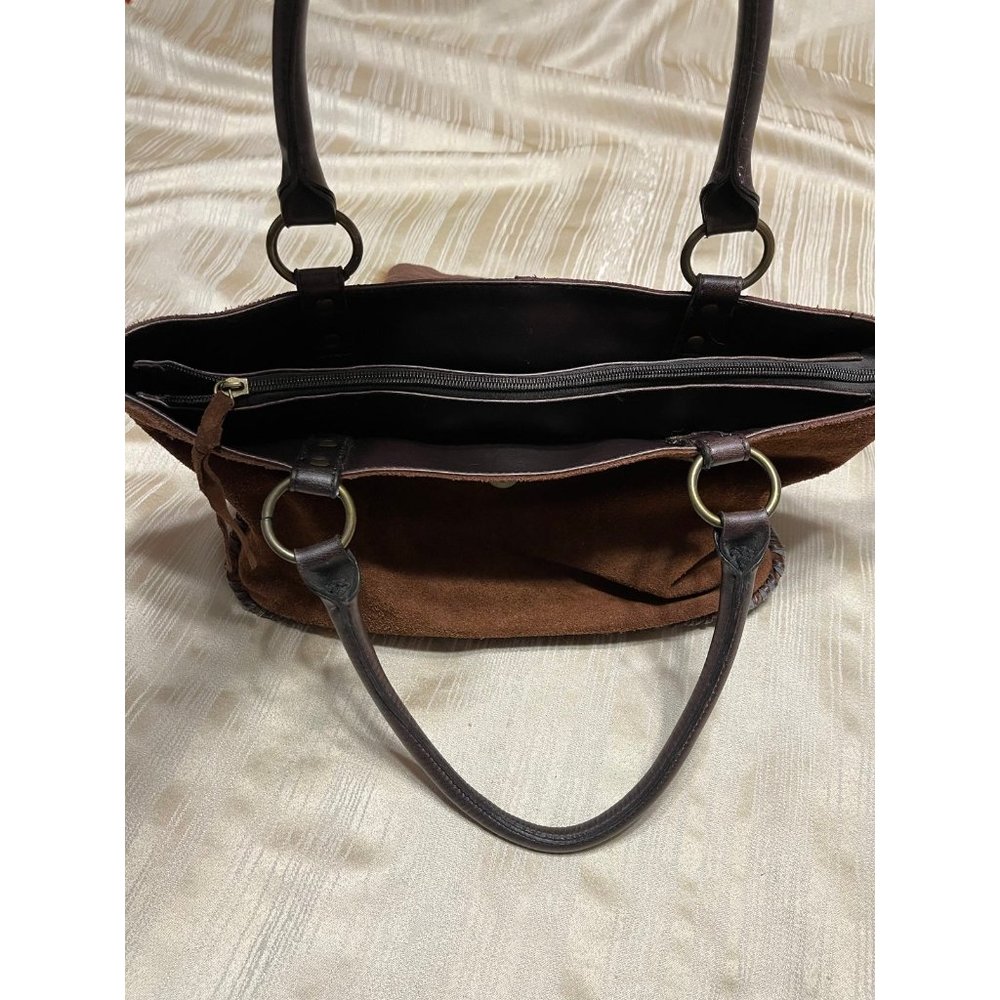 Nicole Lee Suede Purse Metal And Fur Accents Zipper Magnetic Closure Large Bag - Picture 3 of 10